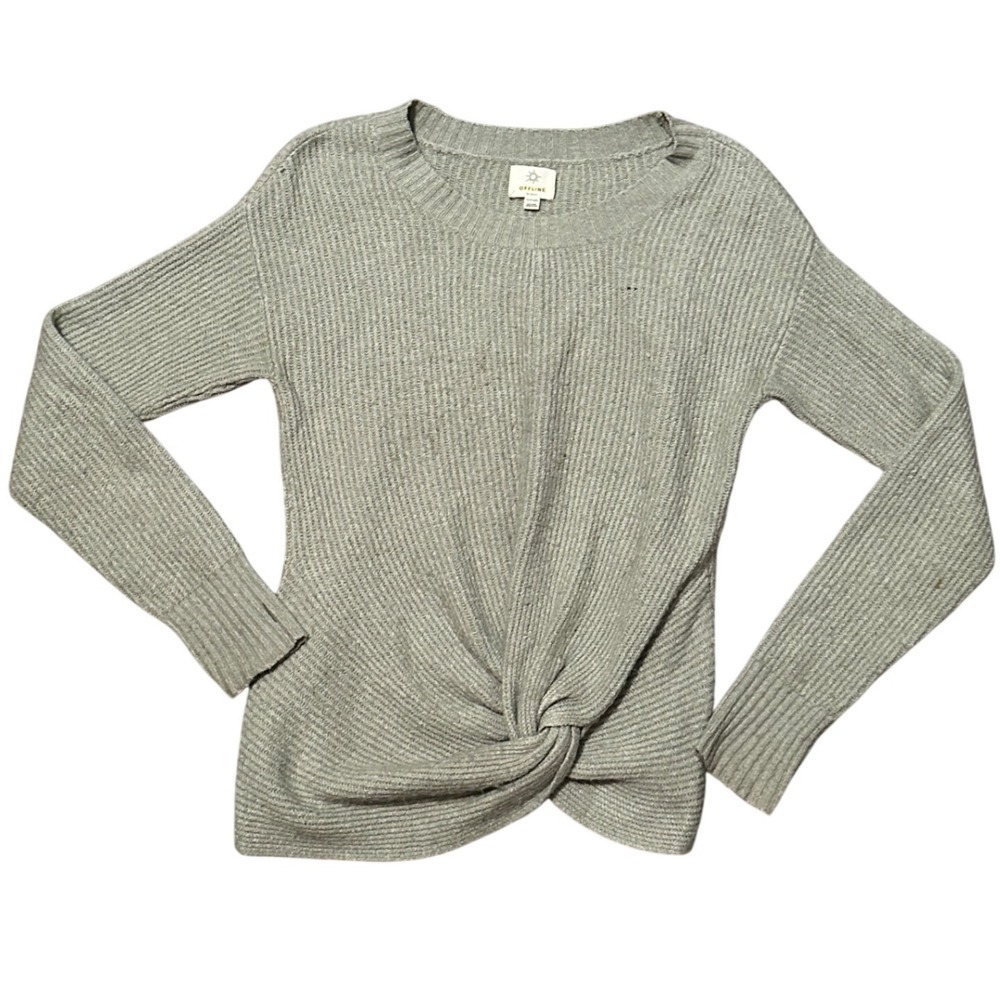 Aerie Offline Gray Ribbed Twist Front Sweater XS TP EXCH